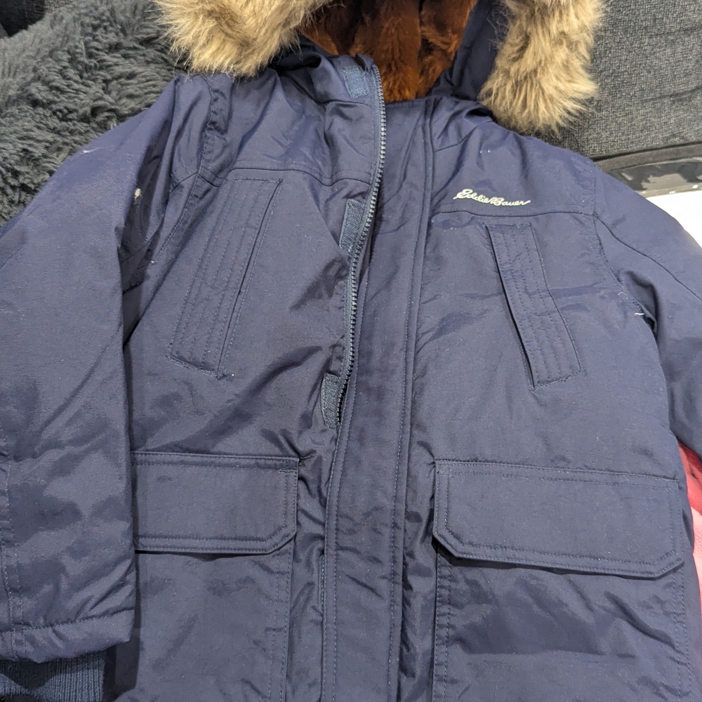 Blue Black Bear Hooded Jacket with Fur Trim